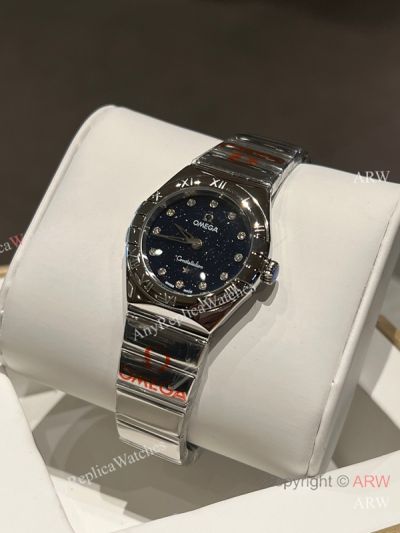 High Quality Replica OMEGA Constellation Collection Silver strap Different Colors Face Dial Silver Ceramic Bezel Lady Watch 28mm